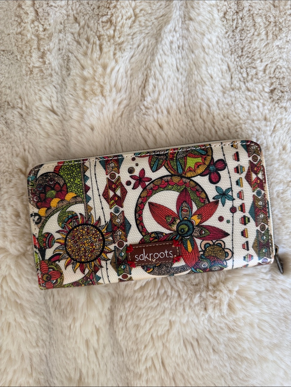Sakroots White Multicolor Floral & Geometric Zip Wallet